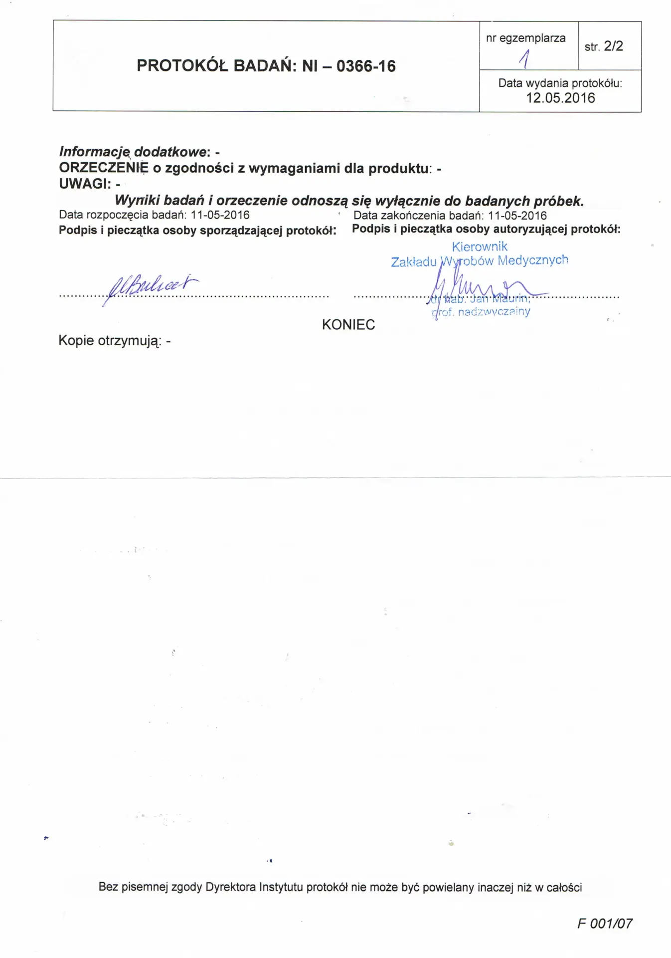 Narodowy Instytu Lekow badanie wytrzymalosciowe siatki Albis 2 