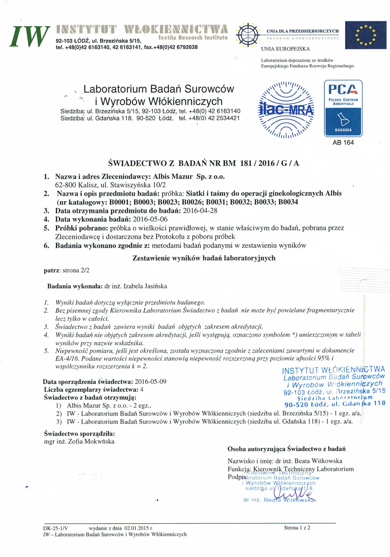 Rodzaj splotu tasm i siatek Albis 1 